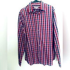 Express Red and Blue Casual Button Down Shirt